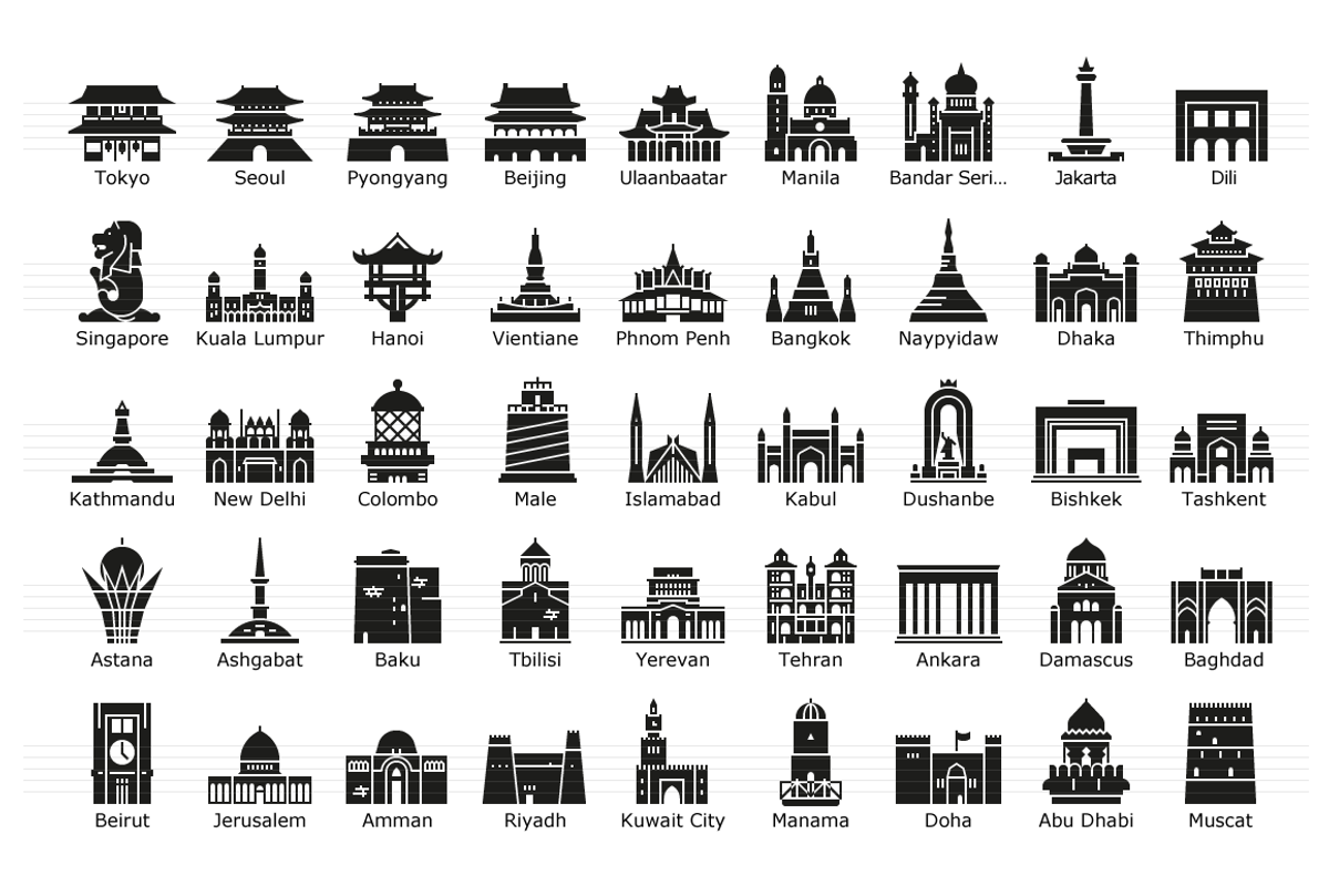 Asian Capitals - Landmark Icon Set, an Outline Icon by Jozsef Balazs-Hegedus (Photo 3 of 6)