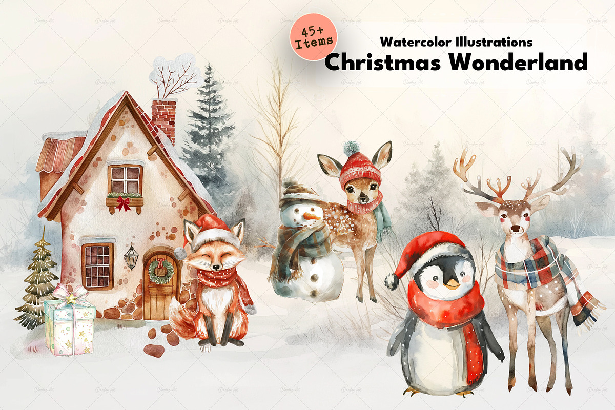 Winter Wonderland Christmas Animals, a Seasonal Illustration by Dazzling Art Boutique (Photo 1 of 6)