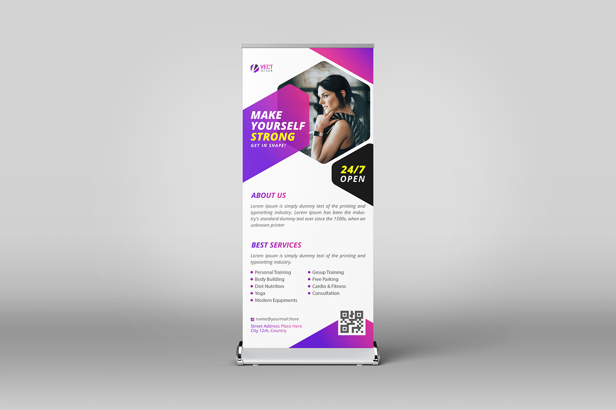 Fitness Gym Roll Up Banner Template, a Print Template by VectStock (Photo 2 of 3)