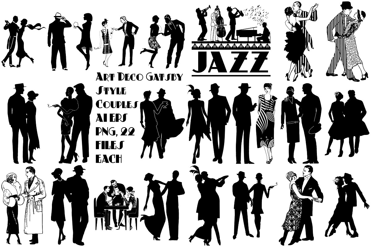 Gatsby Style Jazz Couples AI EPS PNG, an Illustration by FrankiesDaughtersDesign (Photo 1 of 8)