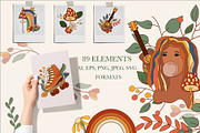 POSITIVE RETRO, BOHO GROOVY CLIPART, a Decorative Illustration by Usis (Thumbnail 2 of 20)