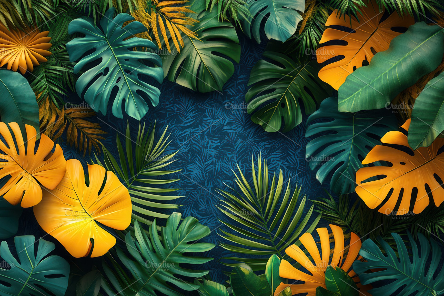 Lush tropical leaves surround a vibr, a Photo by Tanuart