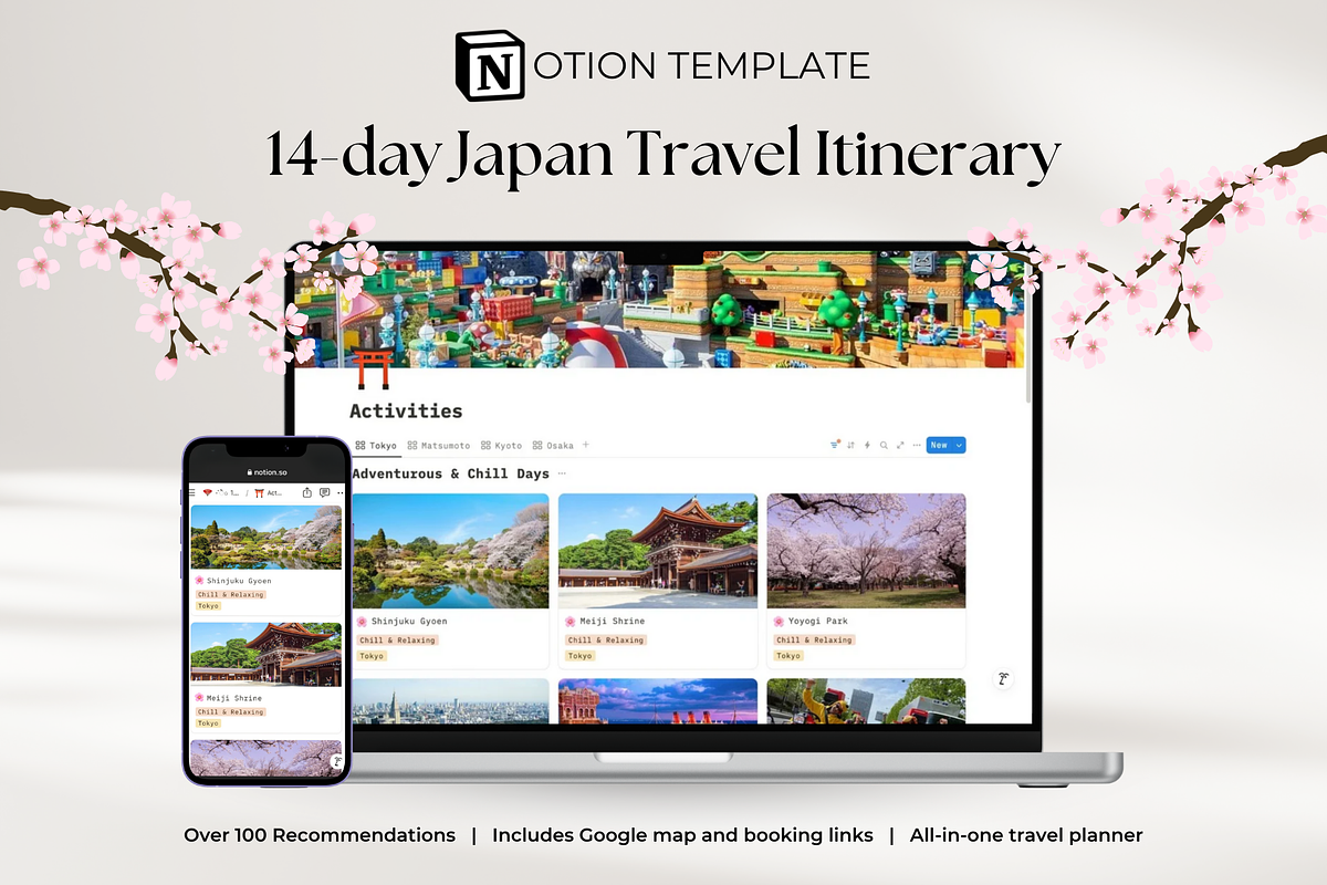 Notion Template Japan Travel Planner, an App Template by GlamWebDesigns (Photo 1 of 9)