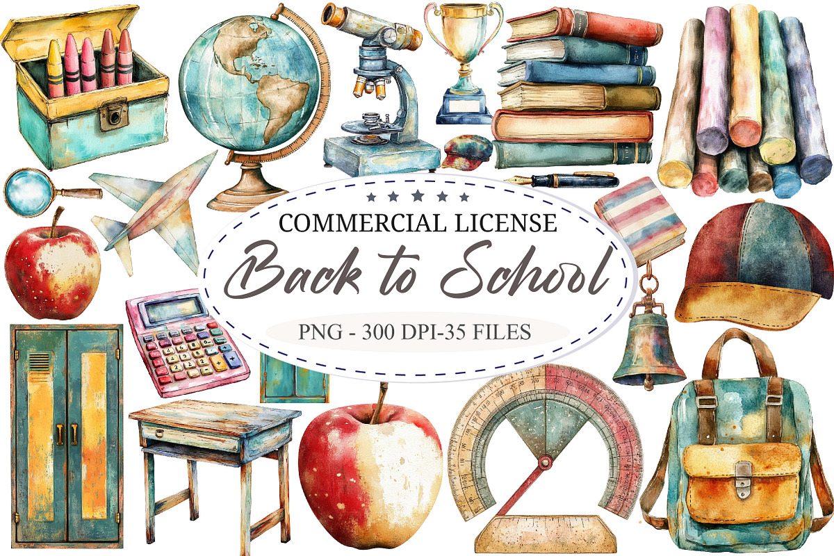 Distressed Back to School Clipart, a Seasonal Illustration by designcity5 (Photo 1 of 5)