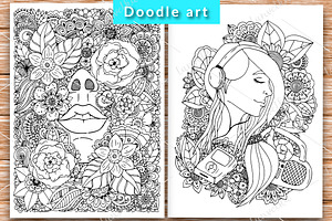 5 Doodle Set Girl With Flowers