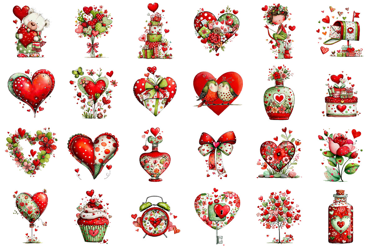 Watercolor Valentine's Day Clipart, an Illustration by designcity5 (Photo 2 of 5)