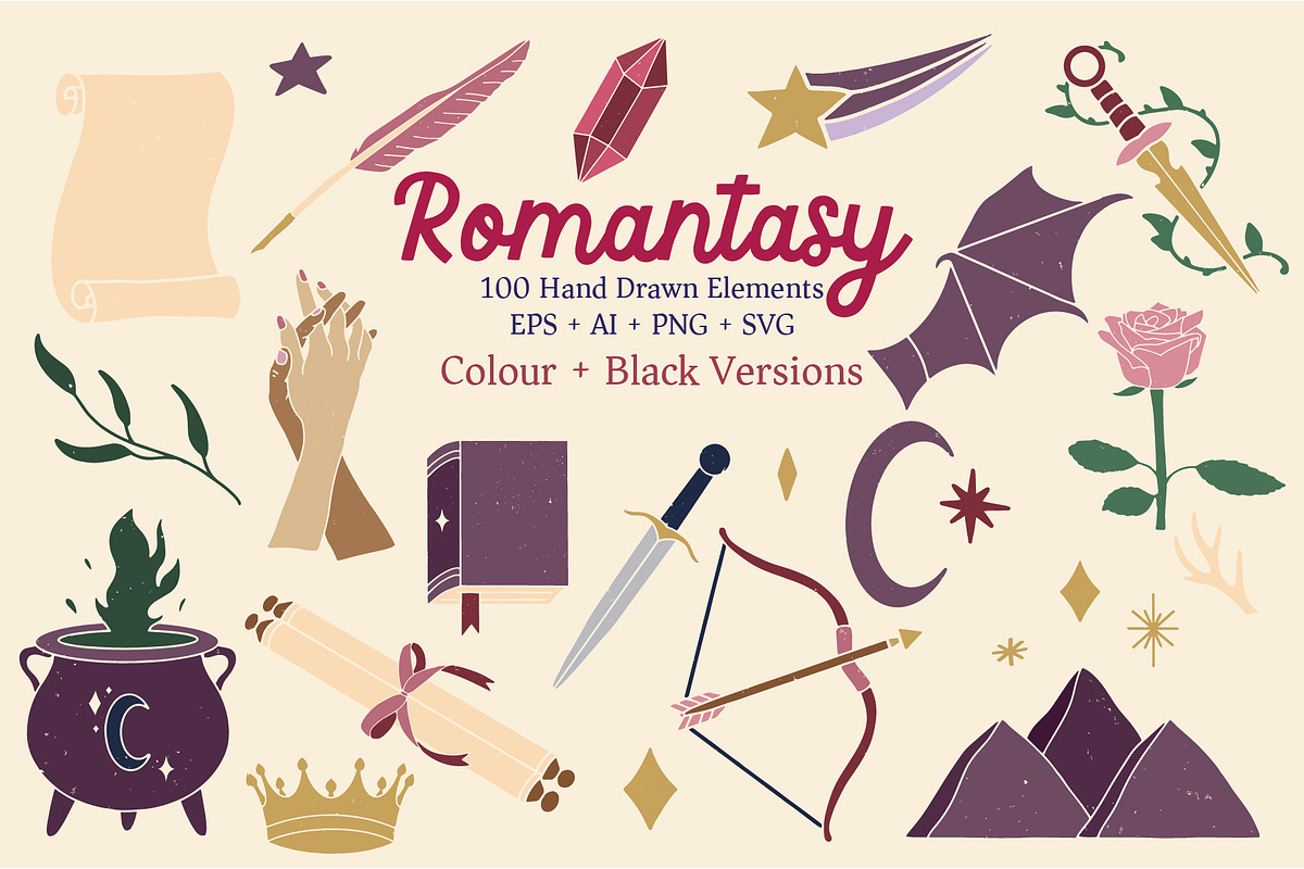 Romantasy Romance Book Clipart, an Object Illustration by Ginny and Sam (Photo 1 of 16)