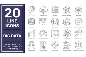 Big Data and Analytics icon set. Big