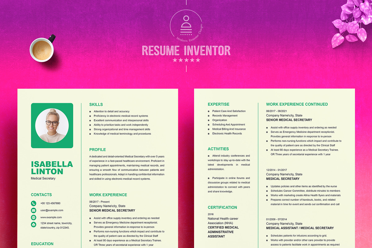Modern Professional Resume Template, a Resume Template by ResumeInventor (Photo 2 of 7)