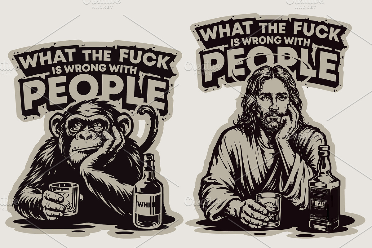Monkey and Jesus Drinking Whiskey, a Person Illustration by daver2002ua (Photo 1 of 3)