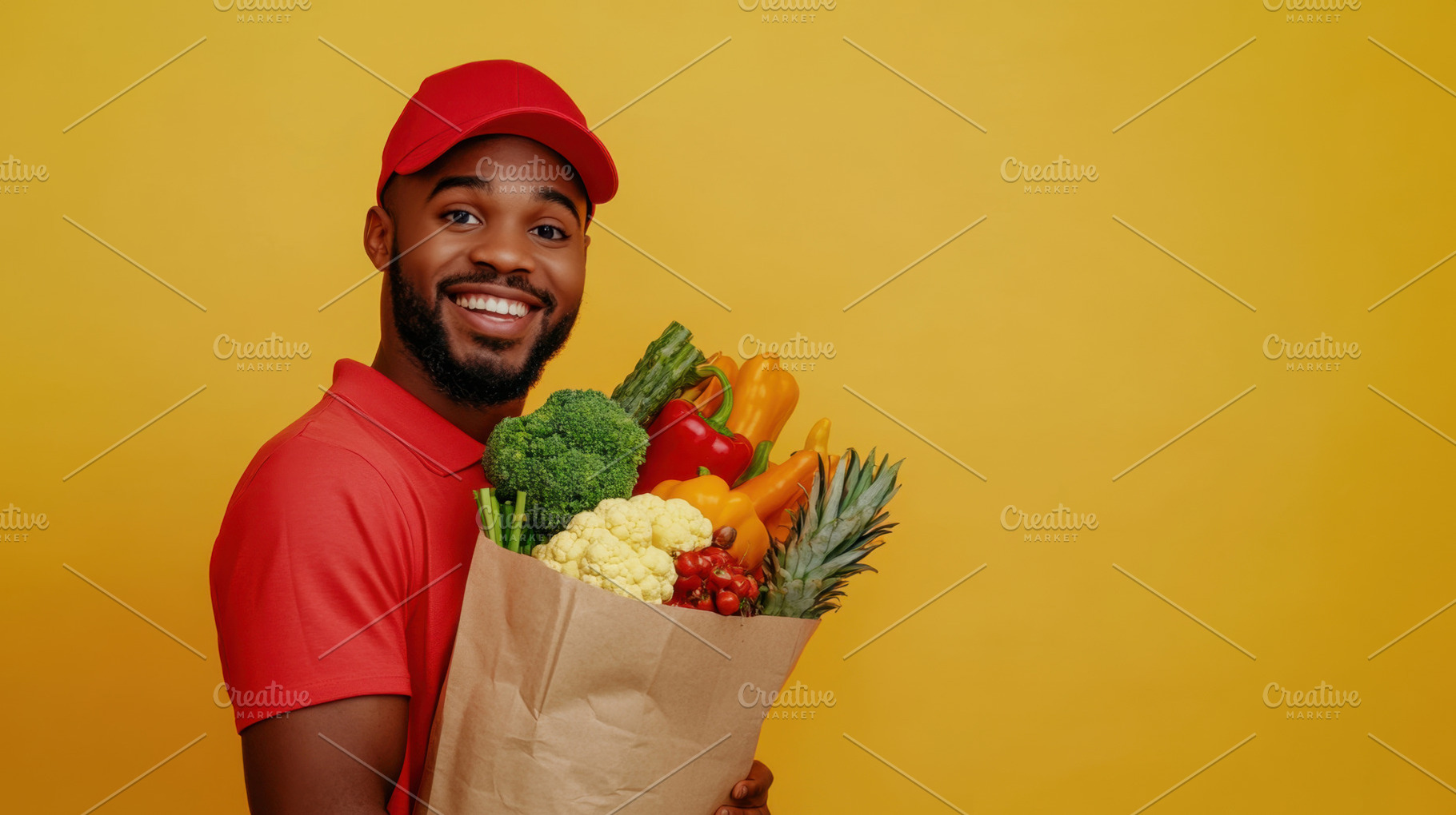 Smiling man holding fresh vegetables, a Photo by Beautiful things
