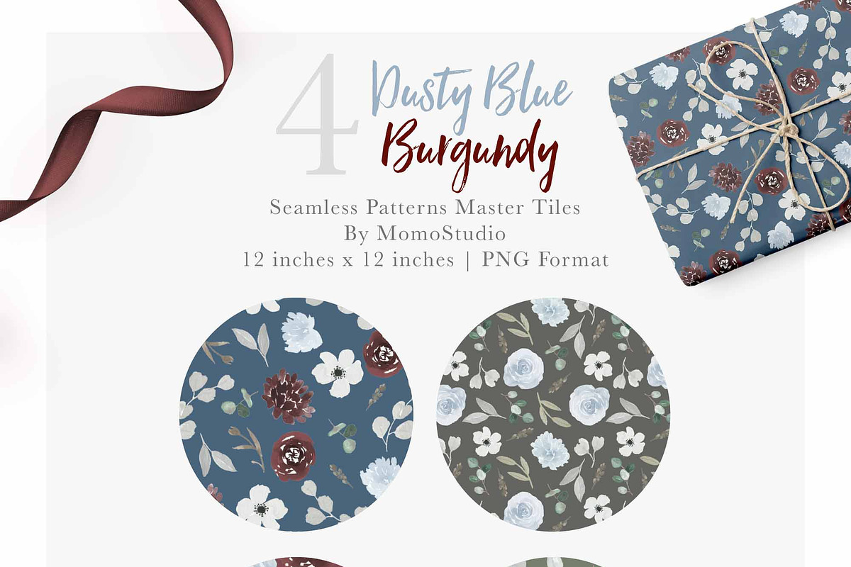 Dusty Blue and Burgundy Florals, a Work Illustration by Momo Studio (Photo 11 of 12)