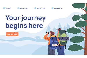 Hiking web page. Tourist couple, a Sport Illustration by YummyBuum