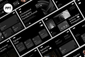 Black Gray Photography Portfolio PPT, a Presentation Template by graphicook