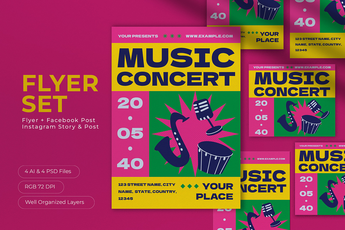 Pink Maximalist Music Concert Flyer, a Flyer Template by graphicook (Photo 1 of 4)
