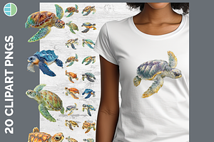 Sea Turtle Illustration Bundle PNG