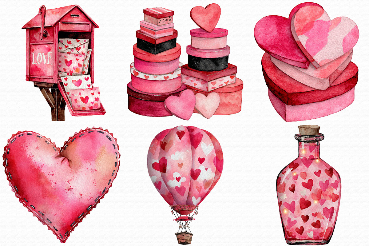Watercolor Valentines Day Clipart, an Illustration by Libby Wishes (Photo 5 of 7)