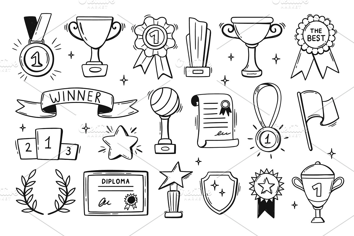 Winner award doodle. Trophy cup and, an Object Illustration by winwin.art