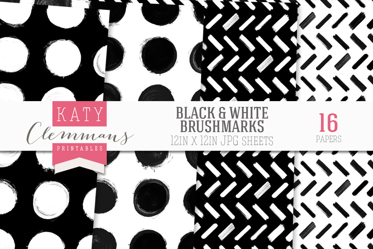 Black & White brush marks paper pack, a Pattern Graphic by Katy Clemmans (Photo 4 of 5)