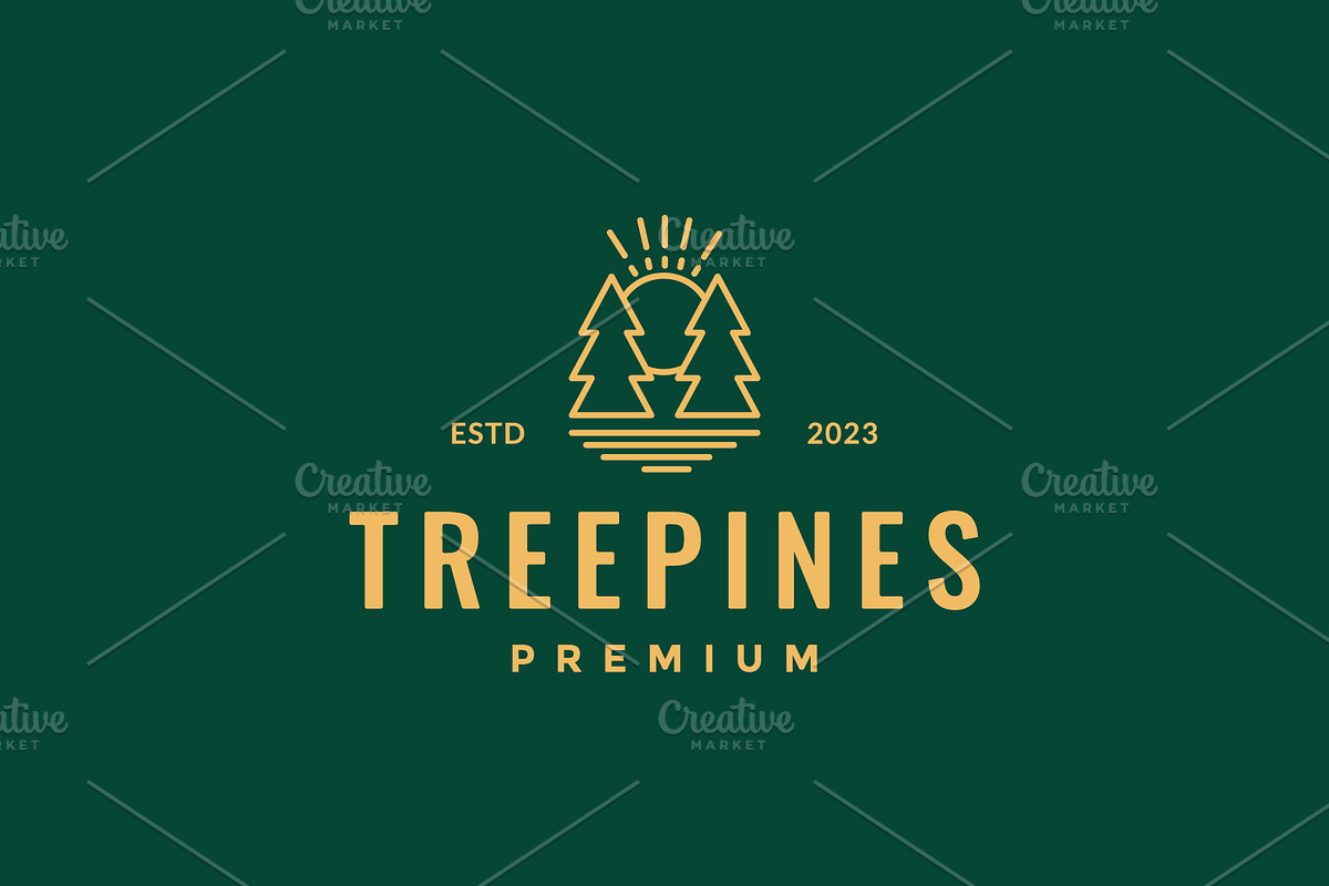 trees pines forest lake sunset logo, a Branding & Logo Template by devastd