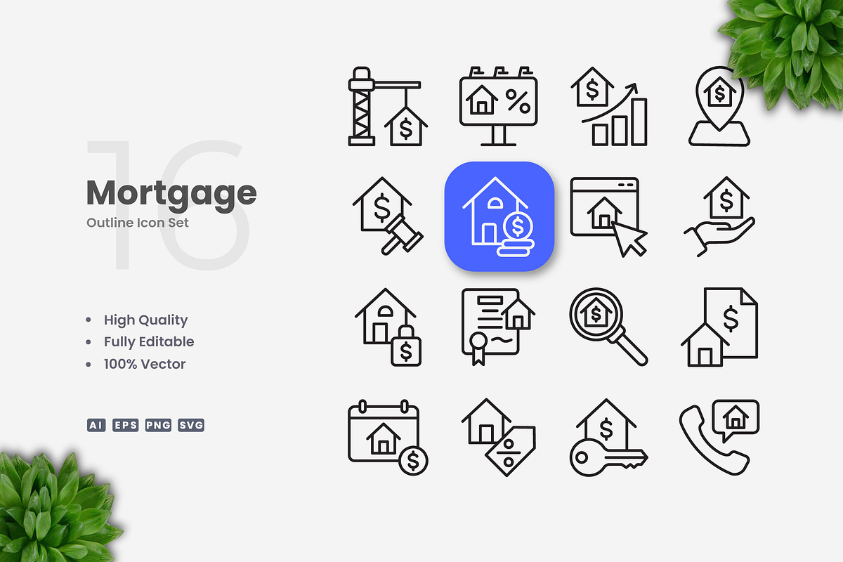 Mortgage Outline Icons, an Outline Icon by Upnowgraphic