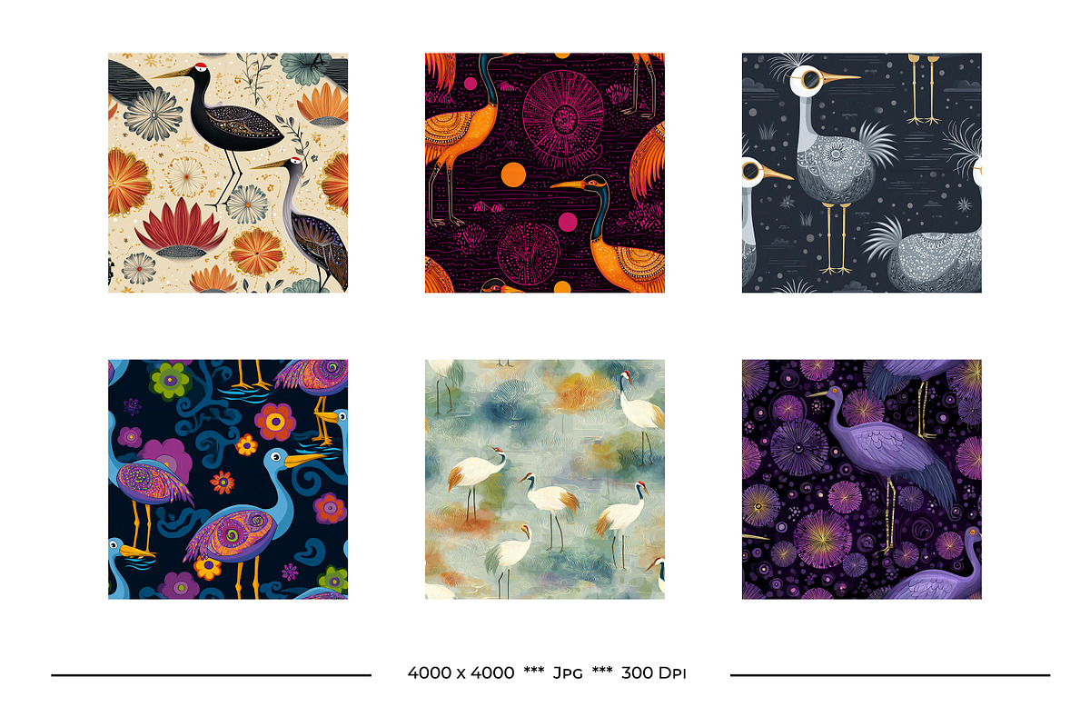 Crane Retro Art Style Patterns, a Pattern Graphic by karenfoleyphoto (Photo 5 of 7)