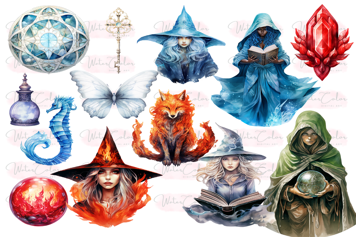 Elemental Witches Collection Clipart, a Person Illustration by Watercolor Digital (Photo 2 of 9)