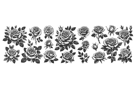 Rose Flower engraving set vector, an Object Illustration by AlexArt
