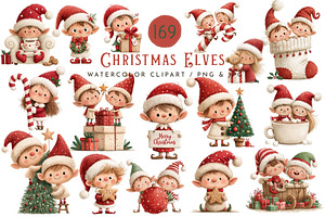 Whimsical Christmas Elves Clipart