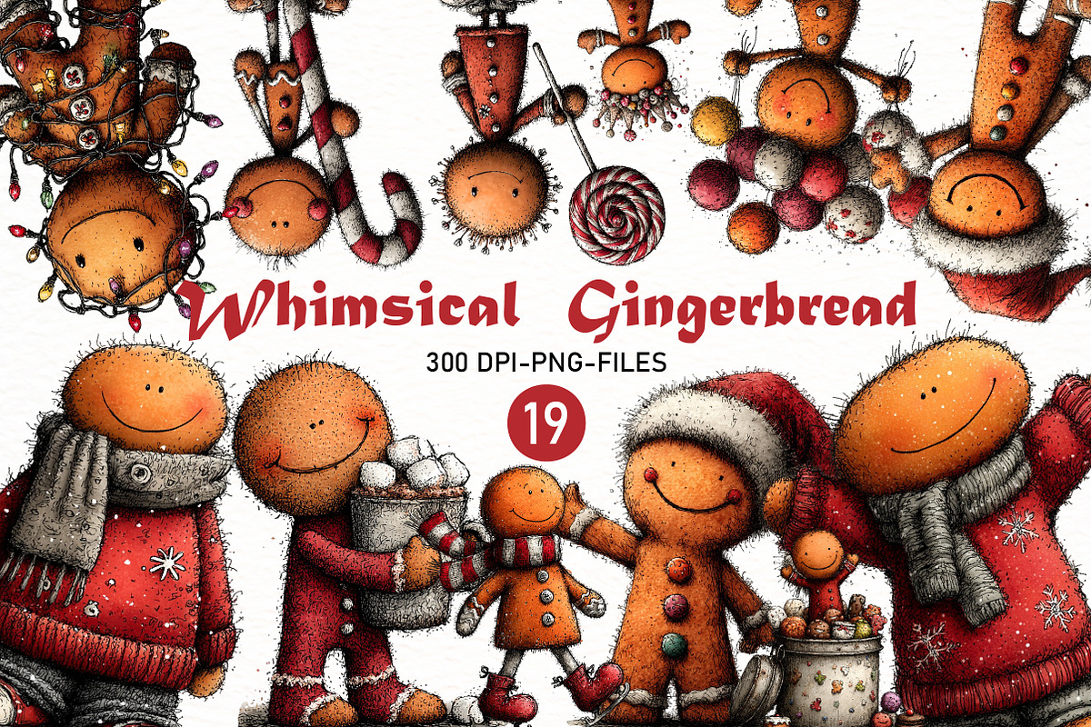 Whimsical Funny Gingerbread Clipart, a Seasonal Illustration by Designworld (Photo 1 of 8)