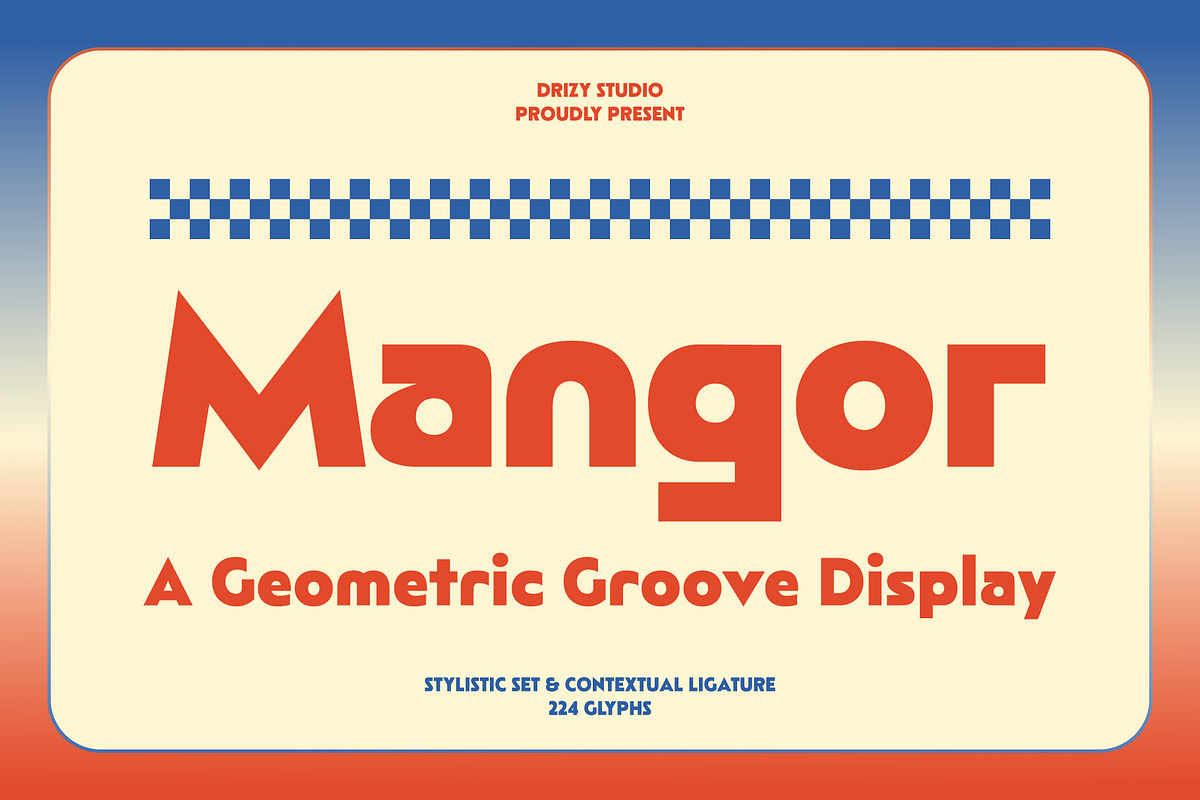 Mangor – Geometric Groove Display, a Sans Serif Font by Drizy (Photo 1 of 10)