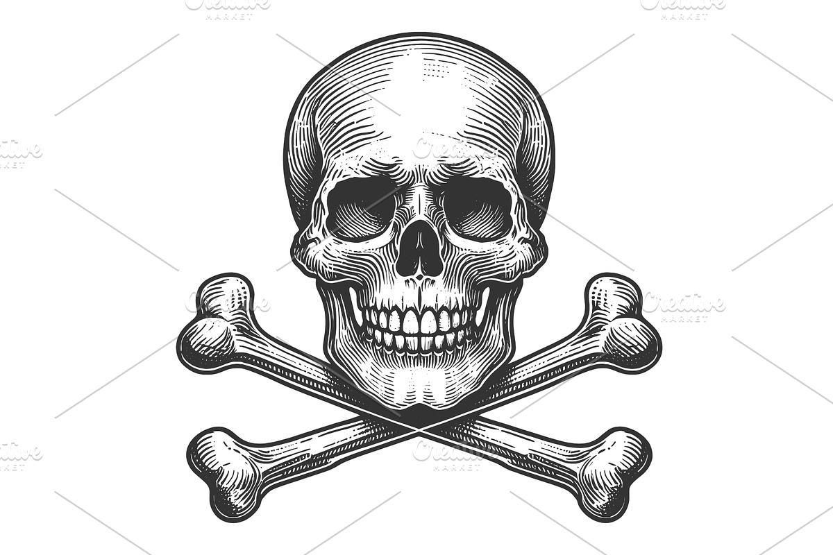 skull and crossbones engraving, a Person Illustration by AlexArt