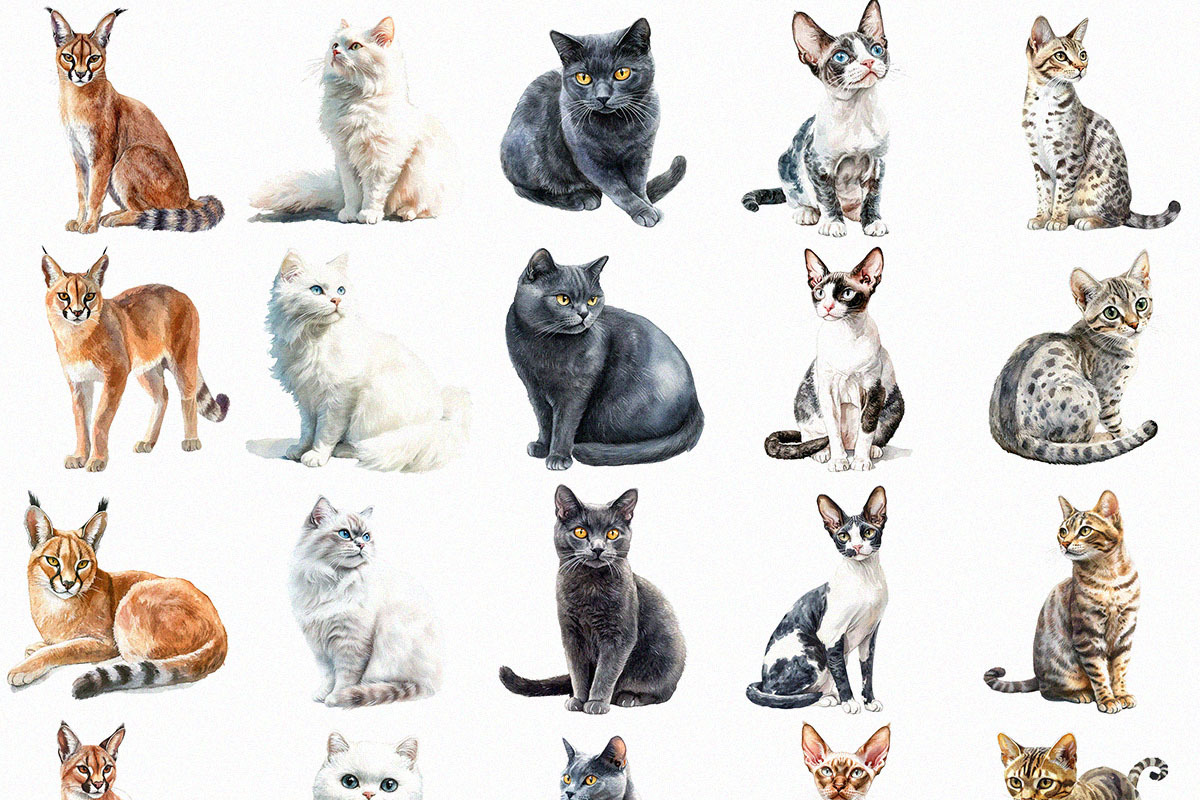 Watercolor Cats Clipart Pack (PNG), an Animal Illustration by DesignBTF (Photo 2 of 8)