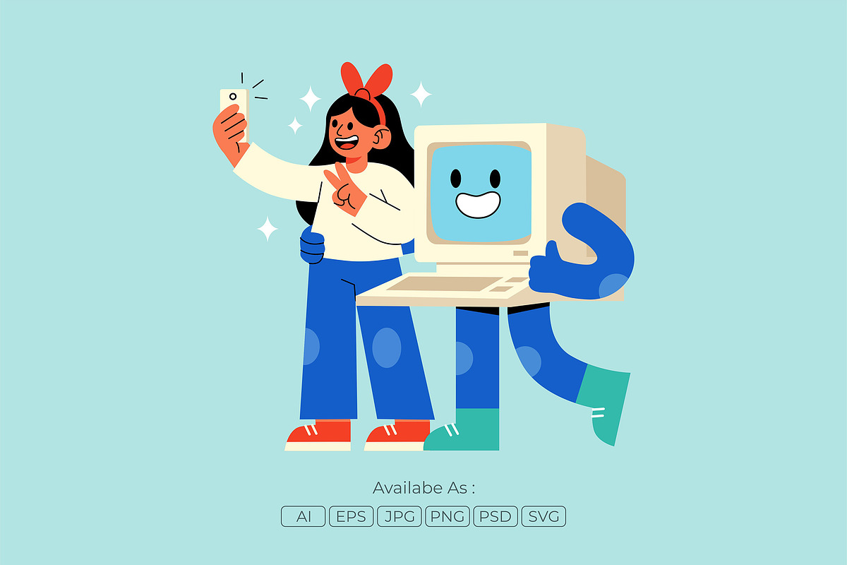Human AI Selfie Cute Cartoon, a Work Illustration by Partikusi Design (Photo 2 of 3)
