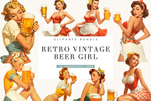 Retro Vintage Beer Girl Clipart, a Person Illustration by BusyDaydesign