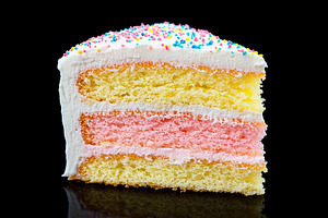 Delicious piece of cake with frosting cream, a Food & Drink Photo by AlyaAnd