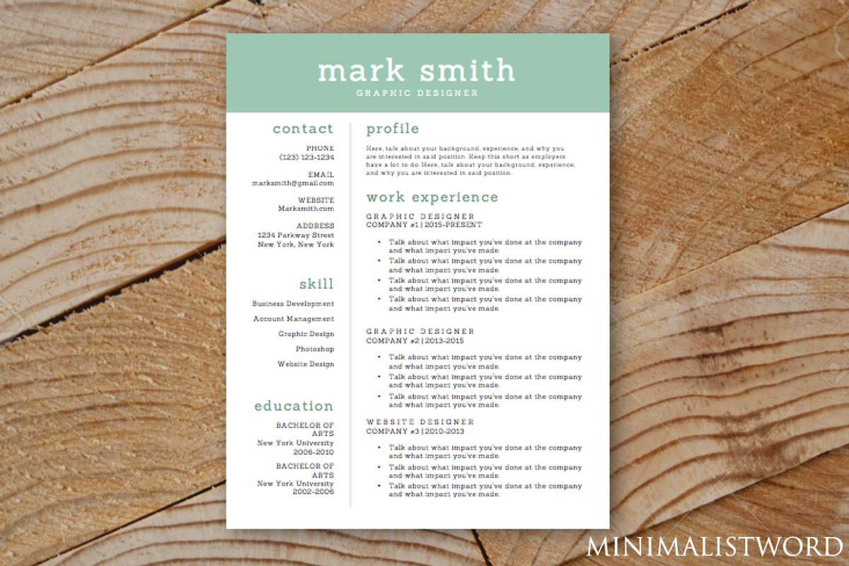Resume Template Blue Green - MS Word, a Resume Template by MinimalistWord