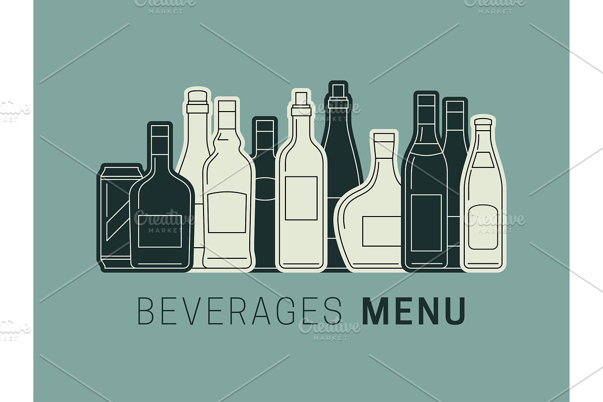 Beverages menu with bottles, a Food Illustration by bolotoff