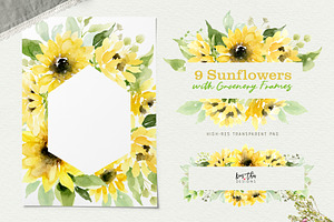 Sunflowers With Greenery Watercolor