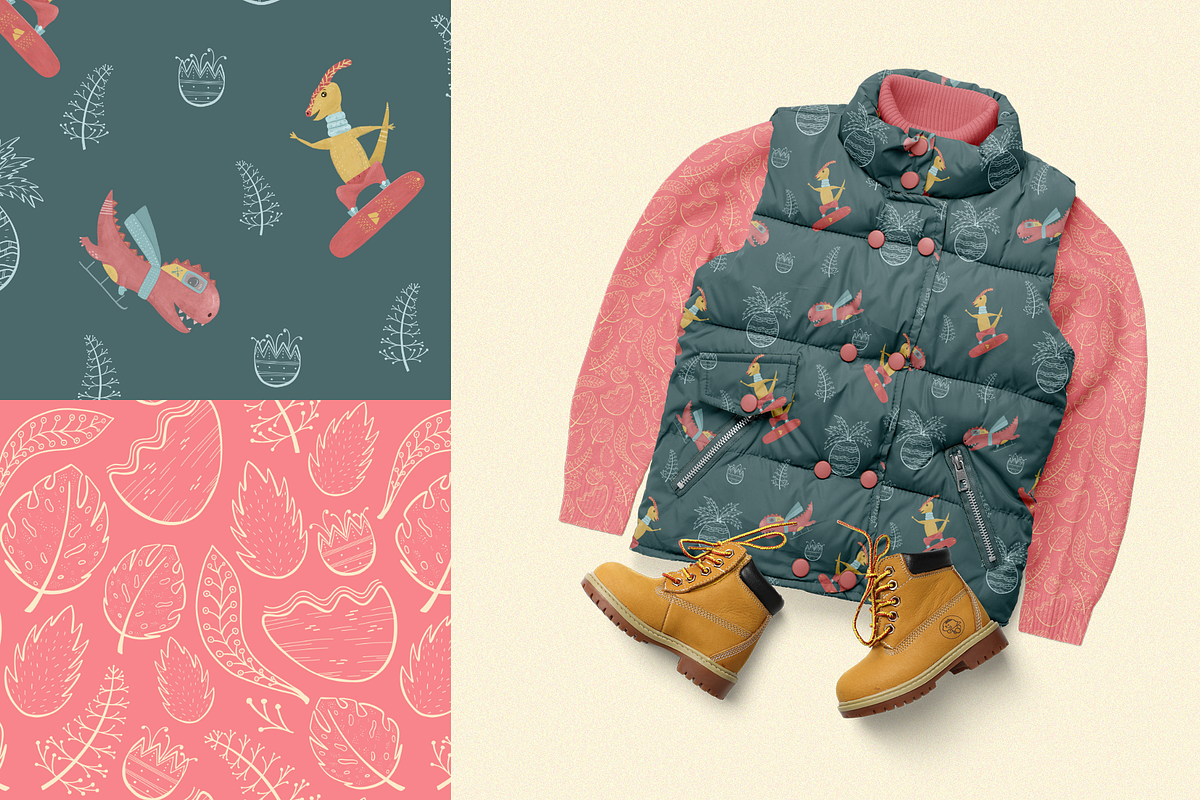 Cute Dinosaurs – Clipart & Patterns, an Animal Illustration by PenguinArtStudio (Photo 8 of 11)