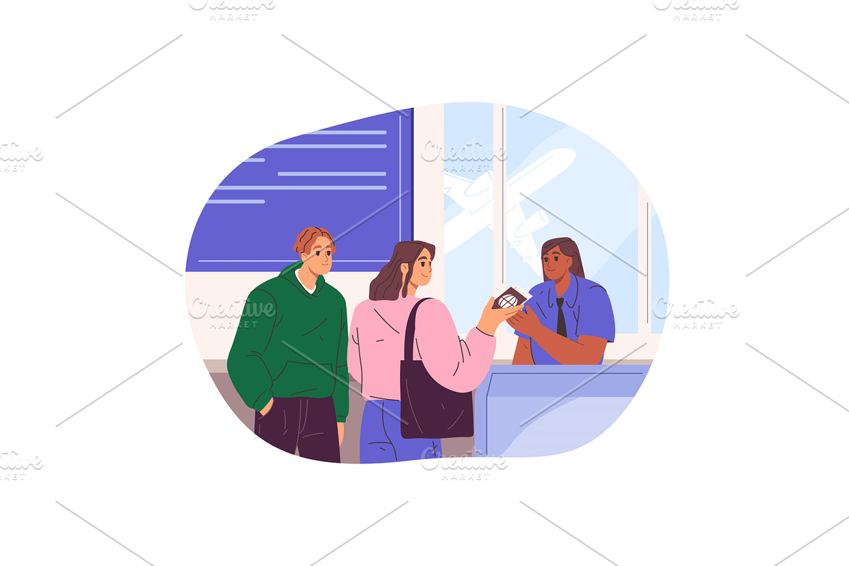 Airport passport control, queue at, a Transportation Illustration by Elegant Solution