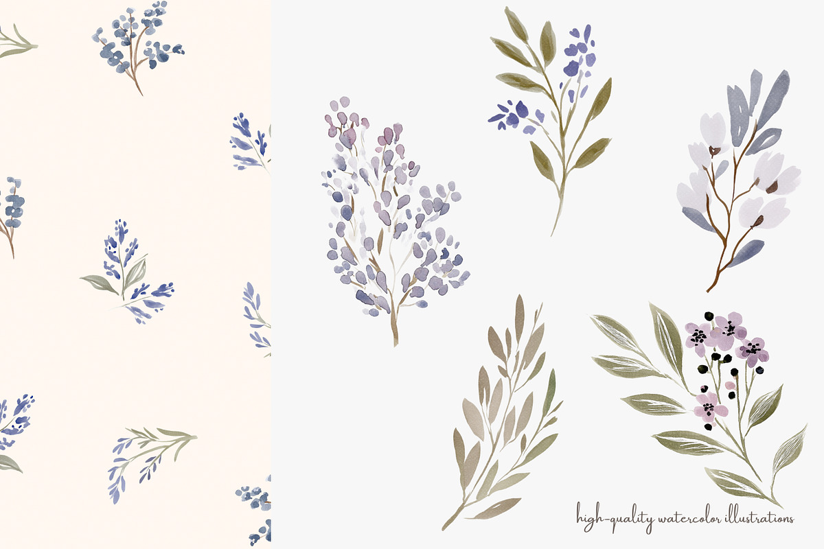 watercolor floral clipart set, a Decorative Illustration by Patishop Art (Photo 4 of 10)