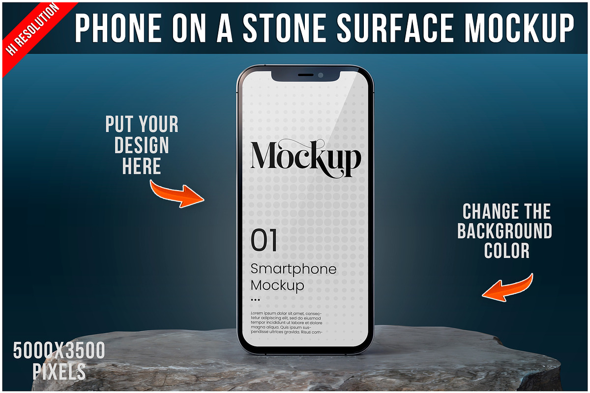 Phone Mockup on Stone Surface PSD, an iPhone Mockup by Bruno's Shop (Photo 1 of 4)