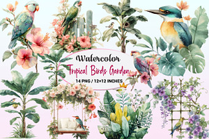 Tropical Birds Garden Clipart, a Graphic by CitraGraphics