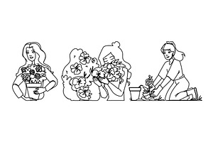 nature garden woman planting flowers, a Person Illustration by pikepicture
