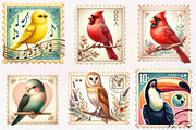 Retro Birds Stamps Postage Clipart, an Illustration by CreationArt (Thumbnail 3 of 5)