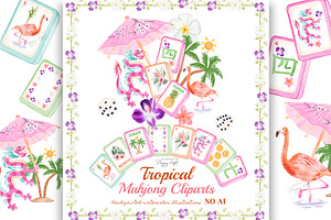 Tropical Mahjong illustrations, a Decorative Illustration by TheHappyGiftArt