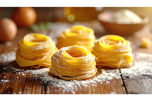 Close up view of uncooked fettuccine, a Food & Drink Photo by Igor Tichonow