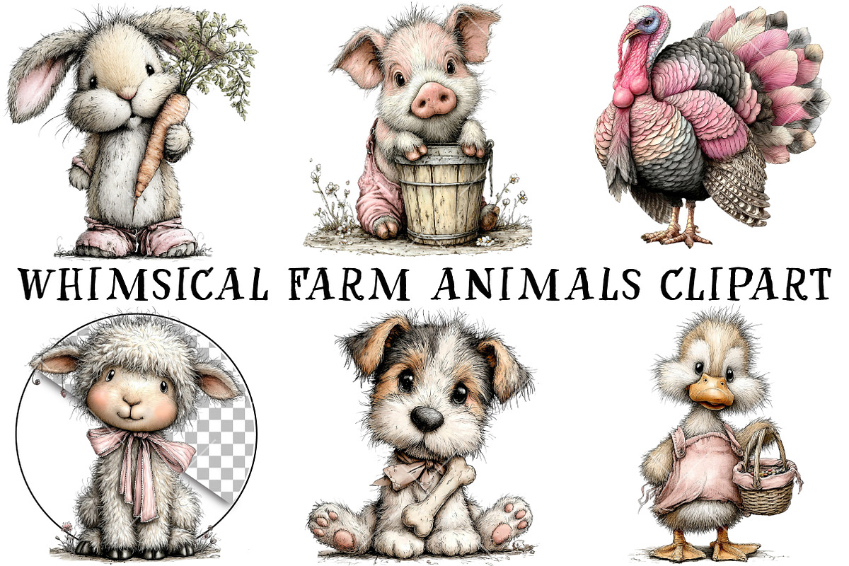 Whimsical Farm Animals Clipart, an Illustration by OK Design (Photo 3 of 6)