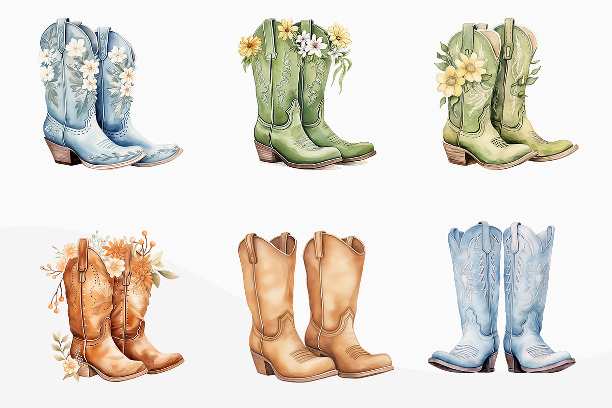 Watercolor CowBoy Boots Clipart, a Decorative Illustration by